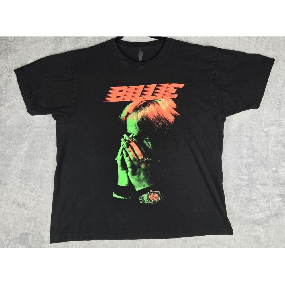 Billie‎ Eilish Hand Face Concert Tour Pop Singer Neon Black Graphic T-shirt XL
